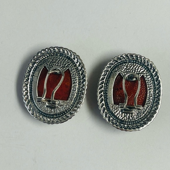 AKR Sterling Silver Carved Red Coral Earrings - Picture 5 of 8